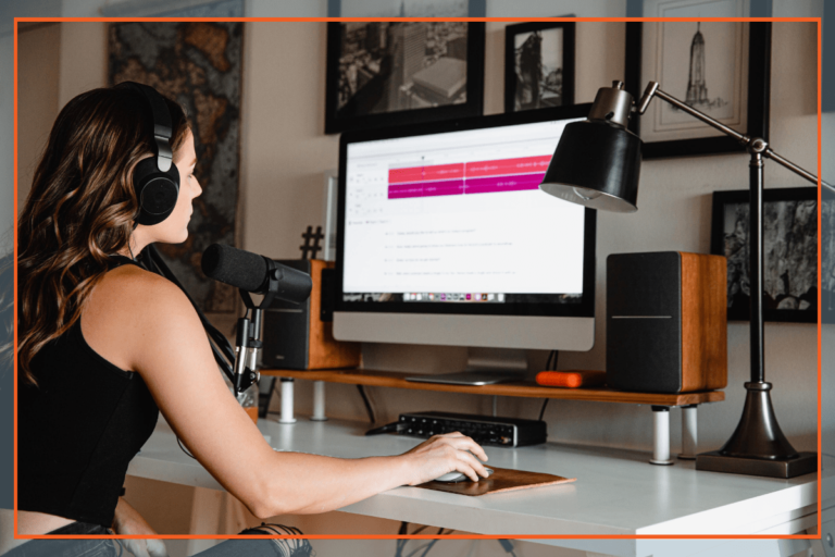 Woman edits audio