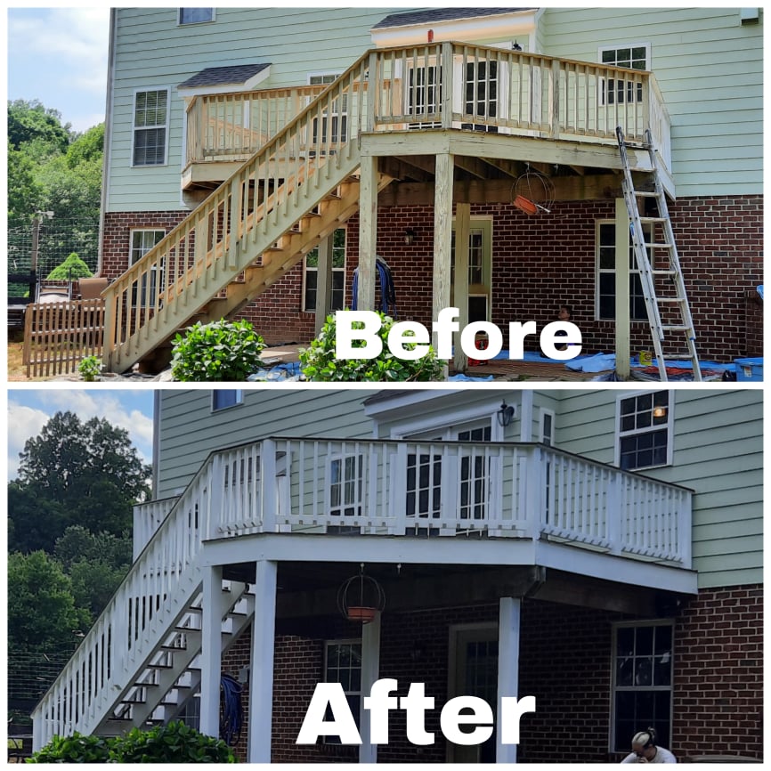 Before and after shot of Lisa and Kimberly Serrano's business' work on a residential deck