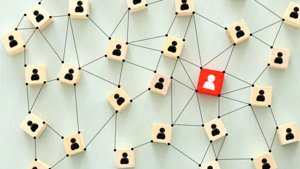 Profiles linked by a string signifying marketing candidates in the industry